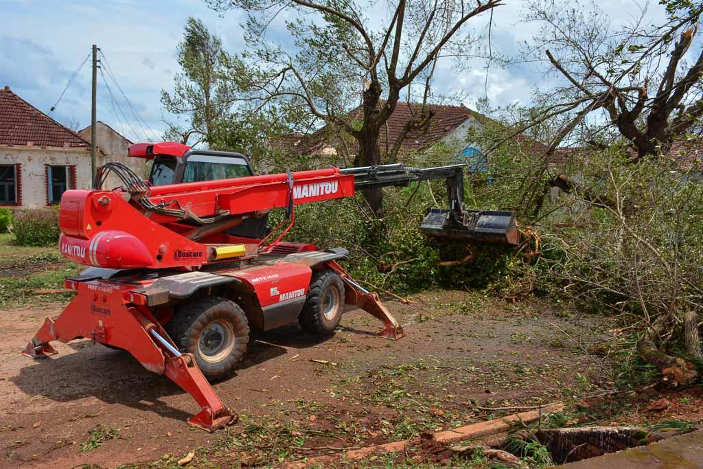 Gracias a los equipos especializados que llevaron consigo las brigadas de recuperación los grandes árboles y palmas que se cayeron en Jaronú pueden ser recogidas. Foto: Leandro Armando Pérez Pérez