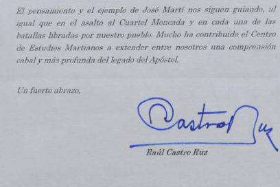 Envía Raúl felicitación al Centro de Estudios Martianos