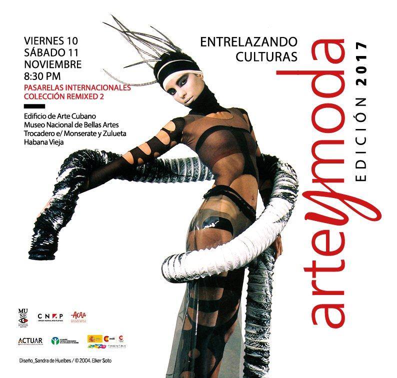 En esta edición (remix) de Arte y Moda participaron 18 diseñadores cubanos, además de la peruana María Laura Sandoval, el cubano guadalupeño Daniel Garriga y el valenciano Vicente Blas. Los tres últimos exhibieron sus colecciones como parte del segmento Entrelazando Culturas: Pasarelas Internacionales, en el que asimismo participó la artista del patio Jacqueline Fumero, quien también formó parte de Remixed 2, junto con Mario Freixas, Mariela Alemán, Vladimir Cuenca, Laura Macías, Ignacio Carmona (Nachy), Sandra de Huelves, Celia Ledón, Pavel y Guido, José Luis González, el proyecto Mano, Oscar de la Portilla, e Ileana Jiménez. Todos bajo la dirección general de Rafael Méndez, con la producción artística de Juan Carlos Marrero y Hugo Morín. Fue un emotivo espectáculo en el que se conjugaron la plástica, la música y la actuación. En la invitación del evento, una foto del traje diseñado por Sandra de Huelves motivado por la creación pictórica titulada Al borde de la espera, de José A. Choy. A la derecha, el diseño textil de Mariela Alemán inspirado en la serie Bicicletas, de Luis E. Camejo.