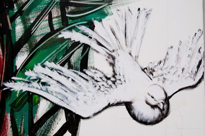 Detail from the peace mural created by the Martha Machado brigade. Photo: Roberto Chile