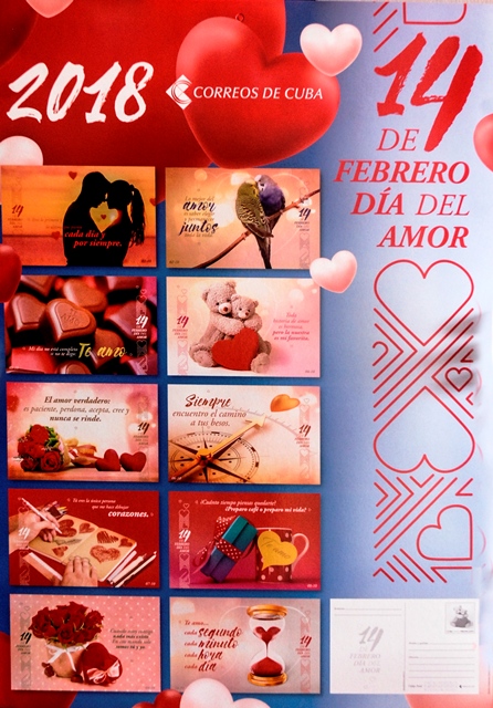 Postales 14 de Febrero Día del Amor. Correos de Cuba. 2018