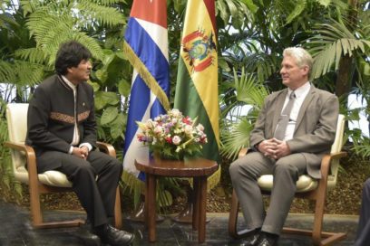 Miguel Díaz-Canel and Bolivian President Evo Morales meet