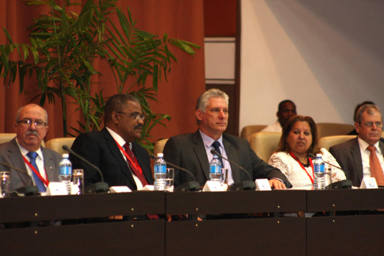 El Presidente de los Consejos de Estado y de Ministros Miguel Díaz Canel Bermudez presidió junto a Rubén Remigio Ferro, presidente del Tribunal Supremo de la República de Cuba el IX Encuentro Internacional Justicia y Derecho junto a destacadas figuras del derecho internacional. Foto: René Pérez Massola