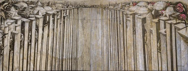 Olympus IV, técnica mixta sobre lienzo, 150 x 434 cm