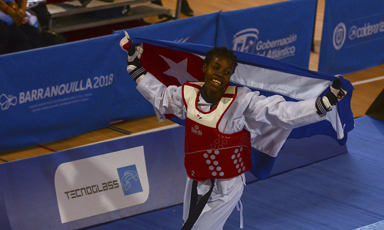 Tamara Robles obtuvo la medalla de oro, en la división de 53 Kg, en taekwondo, en los XXIII Juegos Centroamericanos y del Caribe, en el Colegio Marymount, en Barranquilla, Colombia, el 20 de julio de 2018. ACN FOTO/Marcelino VAZQUEZ HERNANDEZ