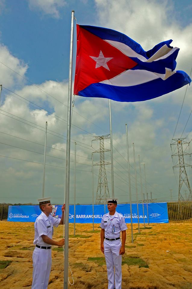 Izaje de la bandera cubana en la Villa Centroamericana. Foto: José Raúl Rodríguez Robleda