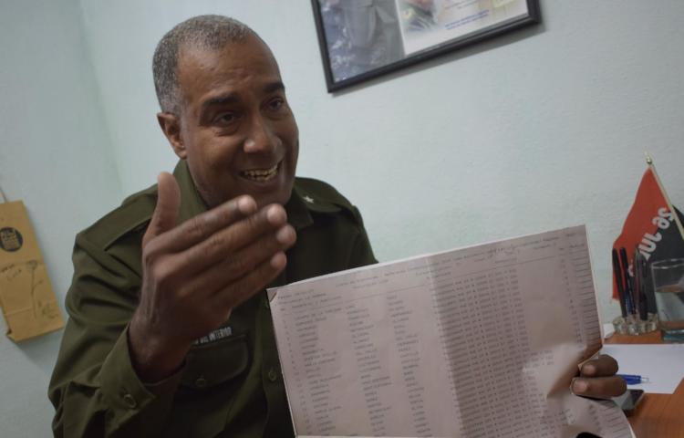 Mayor Jorge Hernández Suárez, oficial que atiende en La Habana el Registro Electoral: “En esta oportunidad la lista de electores ha sufrido una pequeña modificación, pues ahora la hoja de 55 personas se bajó a 35, para facilitar el quehacer de las autoridades electorales”. Foto: Agustín Borrego