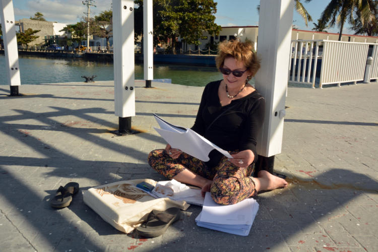 Integrantes del jurado leyeron las obras en el apacible y acogedor hotel Jagua, de la ciudad de Cienfuegos. En la foto, la puertorriqueña Áurea María Sotomayor, miembro del equipo evaluador de las obras poéticas. Foto: Modesto Gutiérrez, ACN