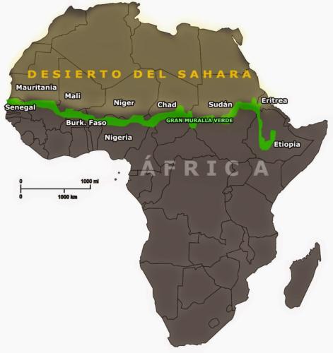 La Gran Muralla Verde cruza el continente africano de oeste a este, desde Senegal hasta Djibouti. Foto: Tomada de ecoaerem.es