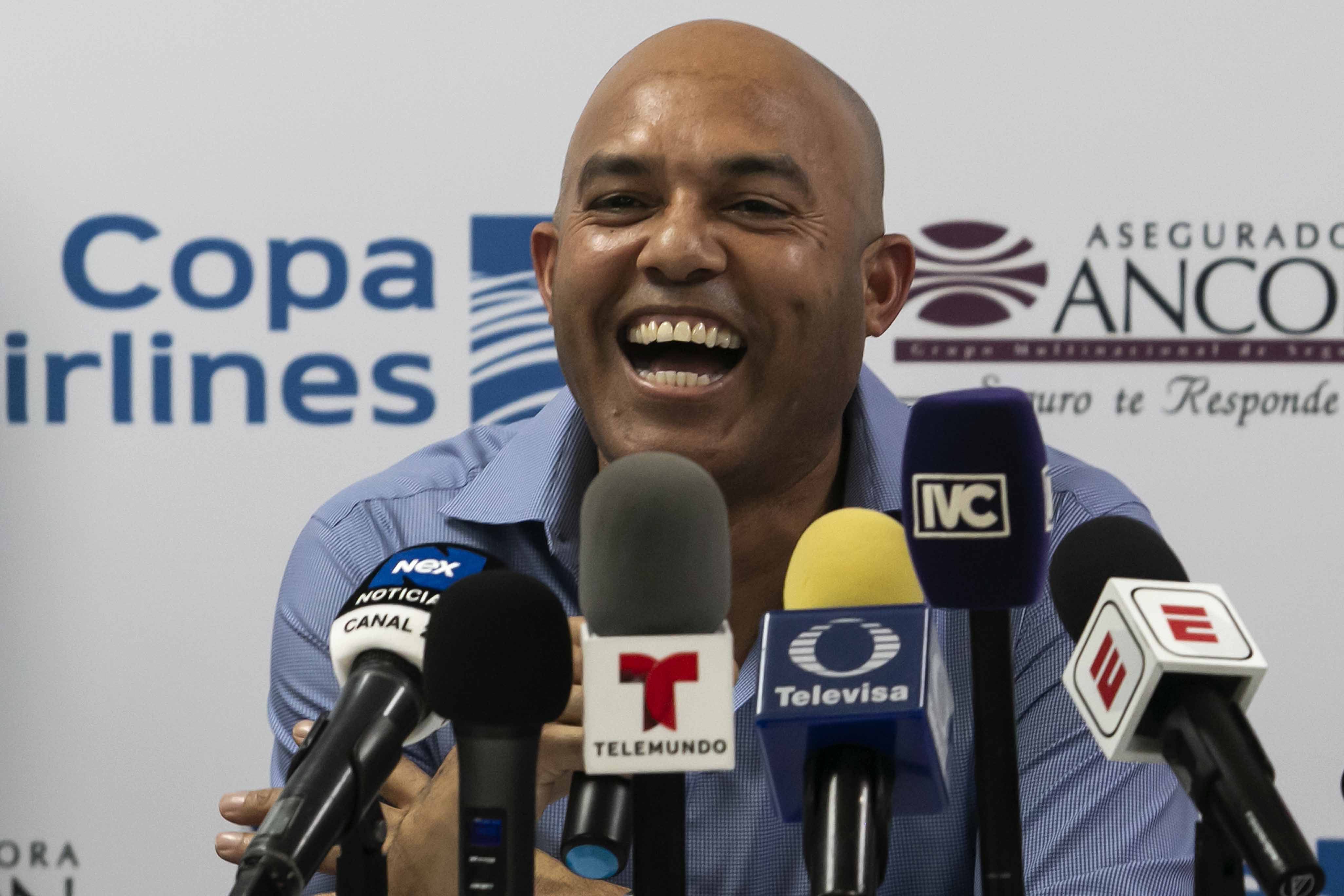 Mariano Rivera de Panamá, ex jugador de las Grandes Ligas, durante ofrece declaraciones en conferencia de prensa, en la Ciudad de Panamá, en el marco de la Serie del Caribe, el 4 de febrero de 2019. Foto Roberto Morejon Rodriguez / Perodic