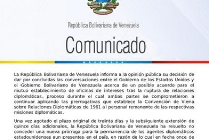 Venezuela finaliza negociación con EE.UU. sobre oficinas de intereses