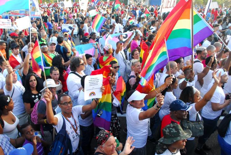 Activistas del Cenesex en el 1 de mayo