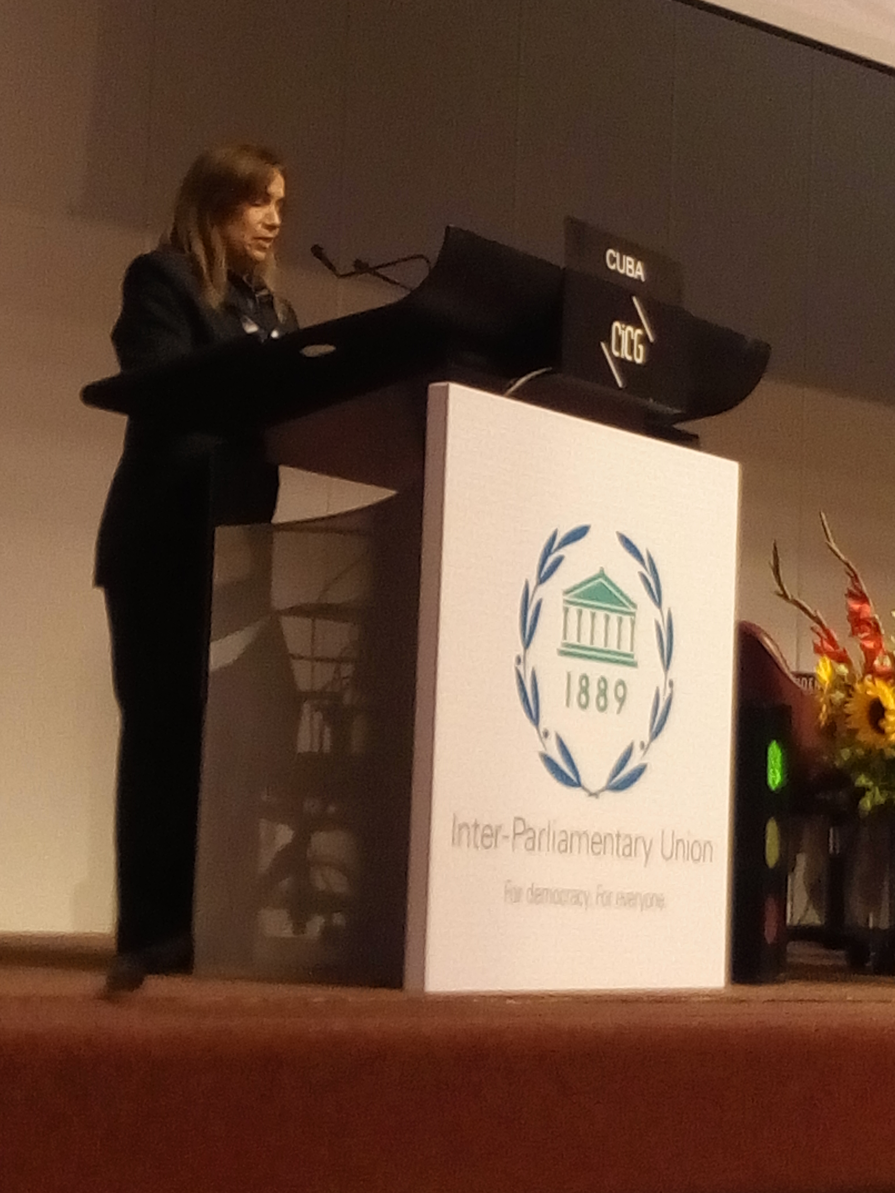 Intervención de Ana María Mari Machado en la 139 Asamblea de la Unión Interparlamentaria, en Ginebra. Foto: Alberto Núñez Betancourt