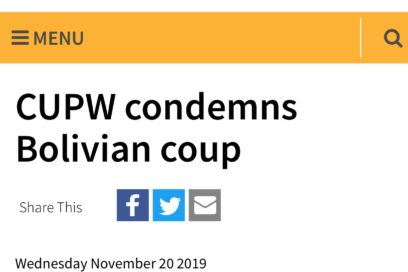 Sindicatos canadienses condenan golpe de Estado en Bolivia