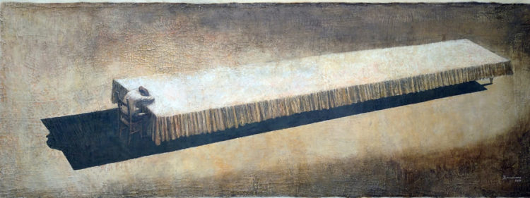 Esperar 2020, técnica mixta sobre lienzo. 80 x 220 cm. Agustín Bejarano.