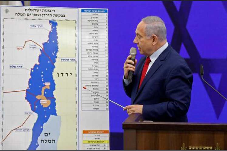 El primer ministro de Israel, Benjamín Netanyahu, cuenta con el respaldo de Estados Unidos en su plan de anexión parcial de Cisjordania ocupada. Foto: Tomada de Prensa Latina