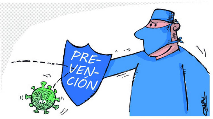 Caricatura Escudo, a tono con el enfrentamiento del nuevo coronavirus SARS CoV-2. CARICATURA/Osvaldo GUTIÉRREZ GÓMEZ