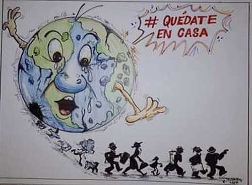 Quedate en casa. Caricatura de Marcial Flores González. TOMADA de www.periodico26.cu