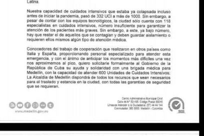 Debaten en Colombia solicitud de apoyo médico a Cuba