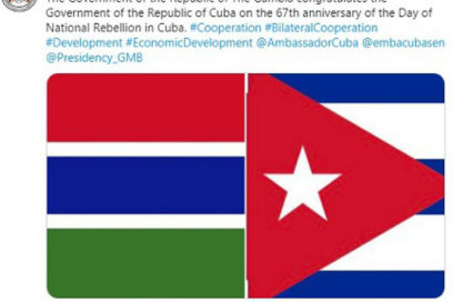 Gambia felicita a Cuba por el Día de la Rebeldía Nacional este 26 de Julio