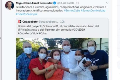 Díaz-Canel felicita a creadores de vacuna de Cuba contra Covid-19