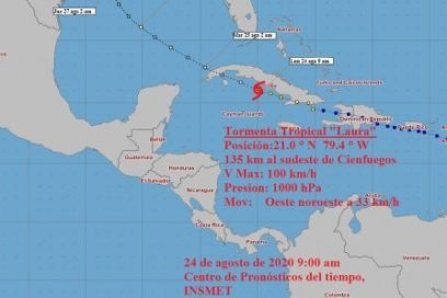 Aviso No.18: Laura se mueve al sur de la región central de Cuba