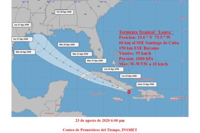 AVISO No. 13: Laura se intensifica ligeramente, muy cerca del litoral sur oriental de Cuba