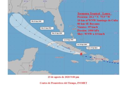 Aviso 14: El centro de Laura se relocaliza en tierra, al este de Santiago de Cuba