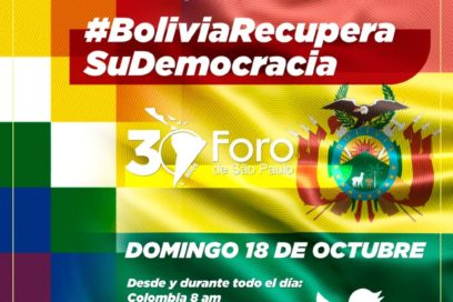 Foro de Sao Paulo convoca apoyar proceso electoral en Bolivia desde la Redes