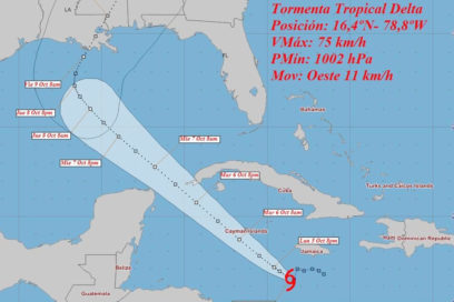 AVISO DE CICLÓN TROPICAL No. 4: Delta con rumbo al oeste por el sur de Jamaica
