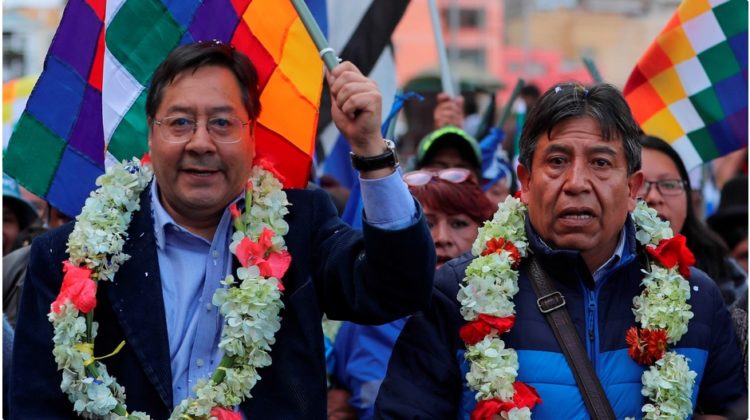 Luis Arce y David Choquehuanca resultaron electos como presidente y vicepresidente de Bolivia. Foto: EFE/Martín Alipaz