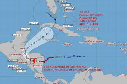 AVISO 9: Eta se debilita sobre Nicaragua