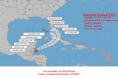 Aviso No. 12: Eta se desplaza nuevamente sobre el mar Caribe