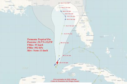 Aviso de ciclón tropical 45: Eta con rumbo norte a 11 kilómetros por hora