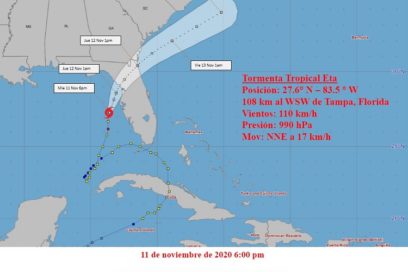 Eta rumbo a La Florida mientras Theta se debilita