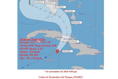 Eta rumbo a la costa sur central de Cuba