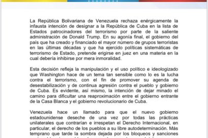 Cuba es víctima y no patrocina el terrorismo