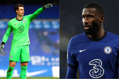 Rudiger y Kepa se pelean en el entrenamiento.
