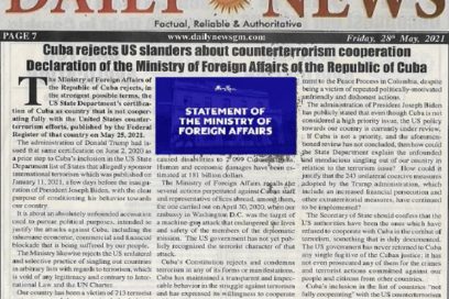 Publica diario gambiano Daily News Declaración de Cuba ante calumnias de EE.UU.