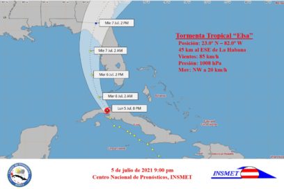 Aviso 26 (9 pm): Elsa sobre el norte de Mayabeque