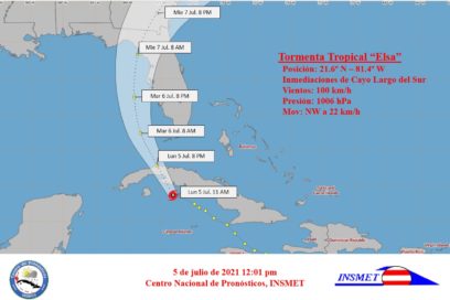 Aviso 23 (12m): Elsa en las inmediaciones de Cayo Largo del Sur
