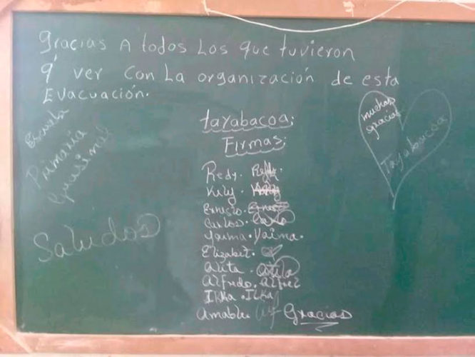 Mensaje de agradecimiento de personas evacuadas en Sancti Spíritus durante el paso de la tormenta tropical Elsa.