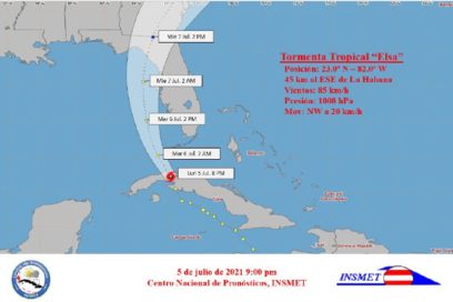 Aviso 27 (12:01 am): Elsa salió al mar y se localiza al norte de La Habana