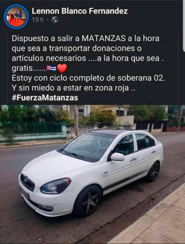 Declaraciones de apoyo de transportistas privados de Villa Clara a la provincia de Matanzas. Foto: Tomada de Facebook