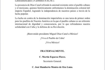 Sindicatos mexicanos dan la bienvenida a Díaz-Canel