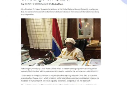 Destacan llamado de Gambia a EE.UU. a levantar bloqueo a Cuba