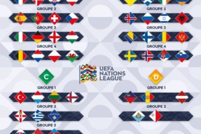 Cuatro grupos de Final Liga de Naciones: A1: Francia, Dinamarca, Austria y Croacia; A2: España, Portugal, Suiza, República Checa; A3: Italia, Alemania, Inglaterra y Hungría; A4: Holanda, Bélgica, Polonia y Gales.