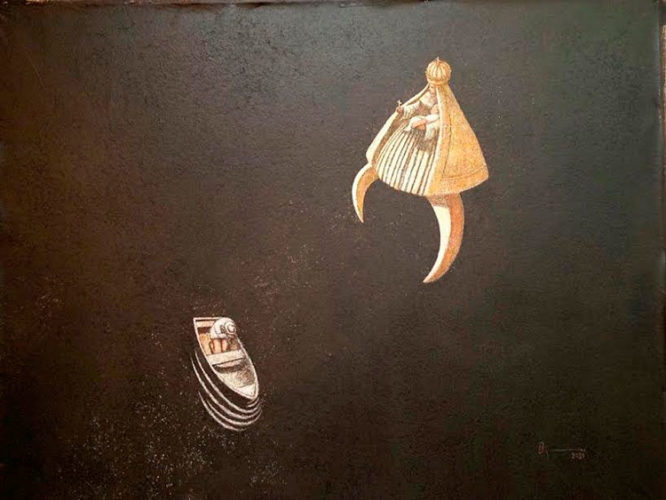 Simbrar del bote, 2021, acrílico sobre lienzo, 256x200 cm. Foto: Cortesía de Agustín Bejarano Caballero