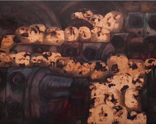 Cristo saliendo de Juanelo, 1966. Óleo y lonetas quemadas sobre tela. 192,5 x 244,5 cm.