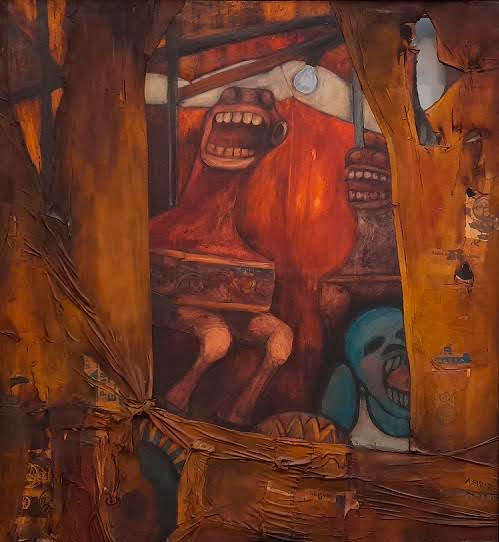 El dueño de los caballitos, 1965. Óleo, collage y tela pegada sobre lienzo. 173,5 x 160,5 cm.